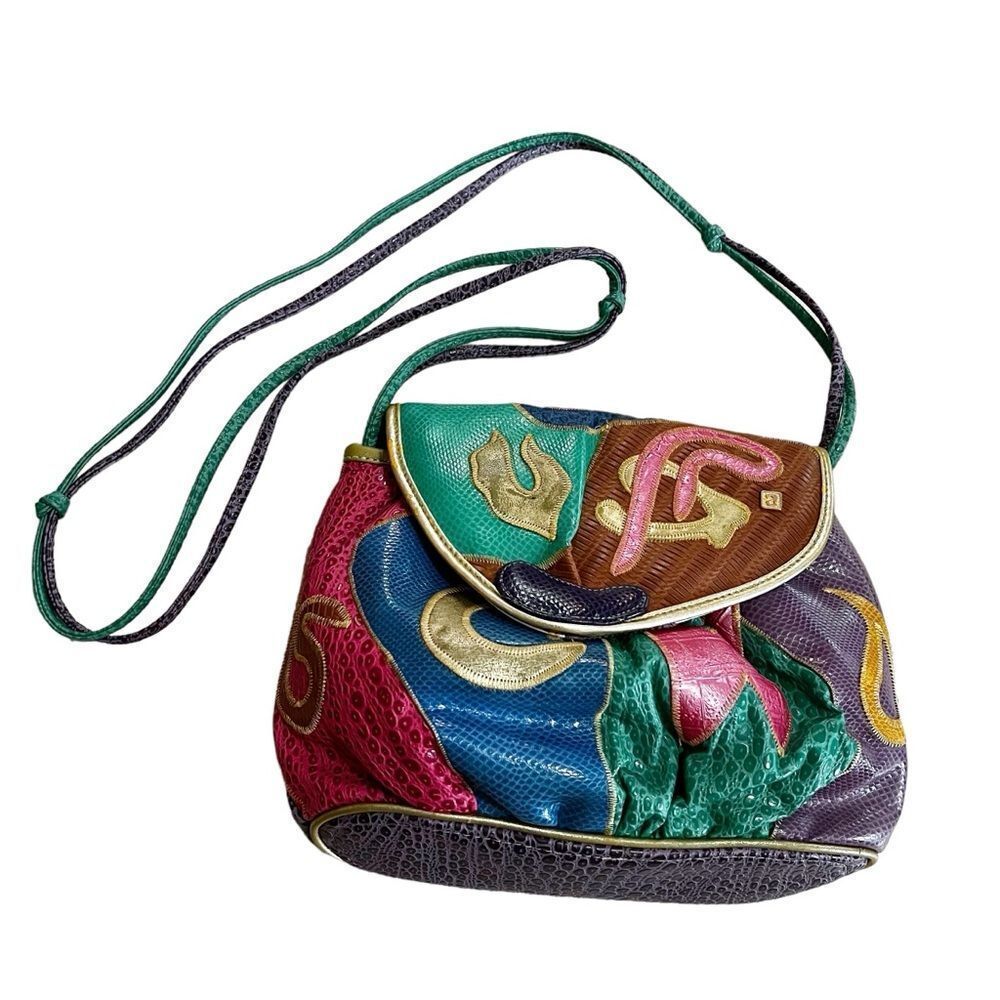 Vintage 80’s Alentino Nas Faux Leather Multicolor Patchwork Crossbody Bag